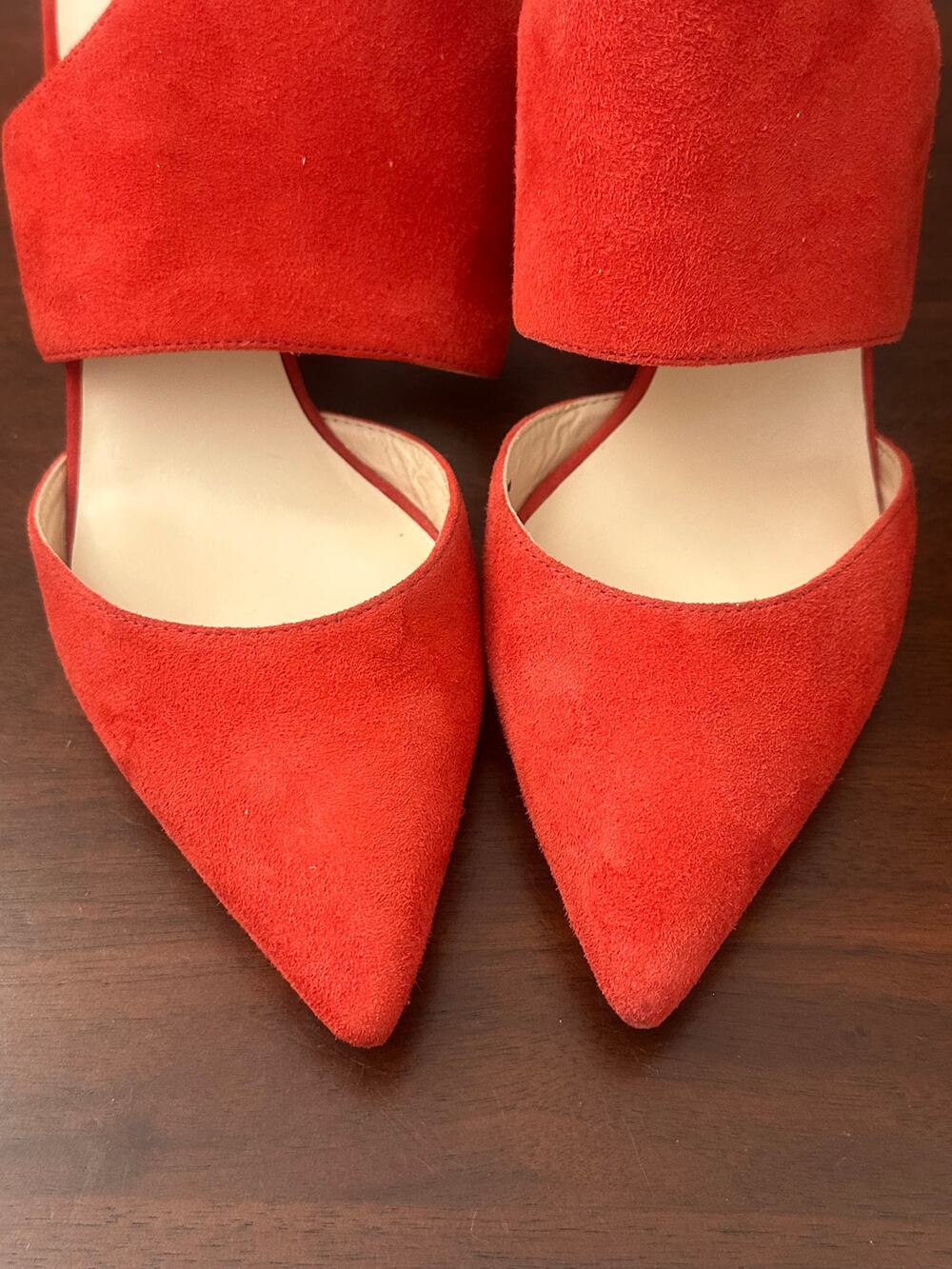 Nine West Red Pointed Toe Cutout Heels 8 Ankle Strap Suede Look